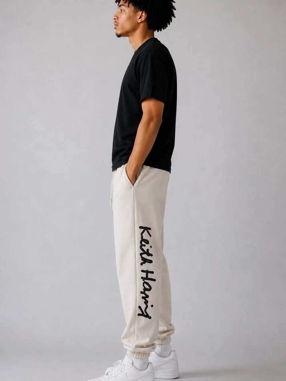 Keith Haring Cream Graphic Joggers with Red Heart